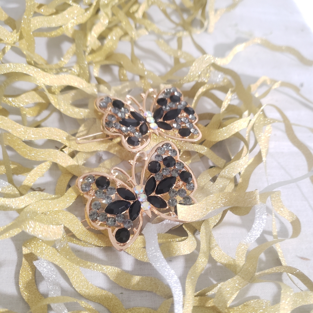 Chic Black and Gold Butterfly Brooch